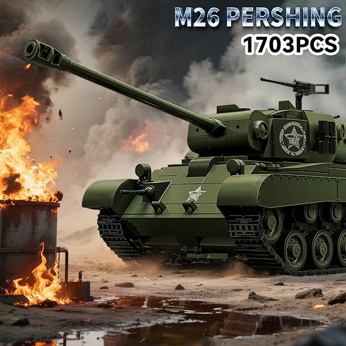 M26 Pershing Tank Building Set WW2 Military Vehicles Collectible Army Model for Boys & Adults Home Decor