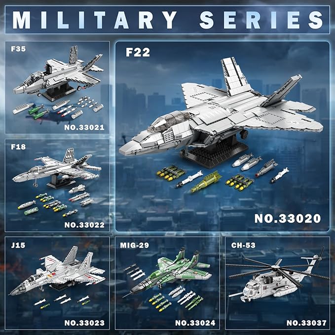 Reobrix F-22 Fighter Jet Building Sets for Adults Military Raptor Fighter Display Model 33020 Technical Military Plane Collectible Set Toys Gifts for Aviation Fans Boys Girls 14+ (1729 PCS)