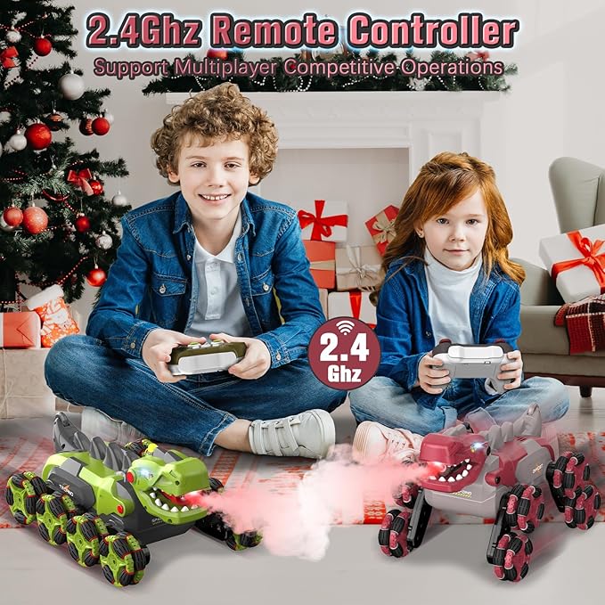 8 Wheels Dinosaur Transform RC Stunt Car - 2.4Ghz Remote Control Dinosaurs Monster Truck with Transforming & Spray & 360° Rotation Dinosaur Toys for Kids 5-7 8-12 Boy Christmas Birthday Gift