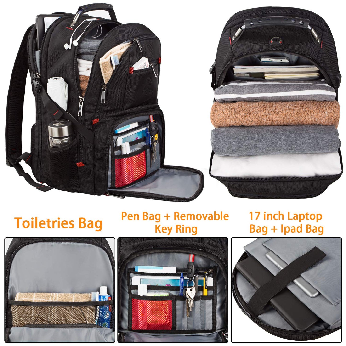 LTINVECK Travel Laptop Backpack, Extra Large Backpack for Men Women with USB Charging Port, TSA Friendly Heavy Duty Big Business Computer Bag Tech Backpacks Bag Fit 17 Inch Laptops, RFID Backbag