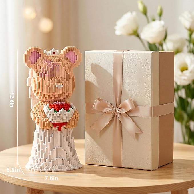 12.6 Bride Teddy Bear Blocks Building Bricks Set - Challenging DIY Micro Blocks for Adults Collectible Decor for Office & Bookshelf Screen-Free Stress Relief - Gift Idea Ages 14+