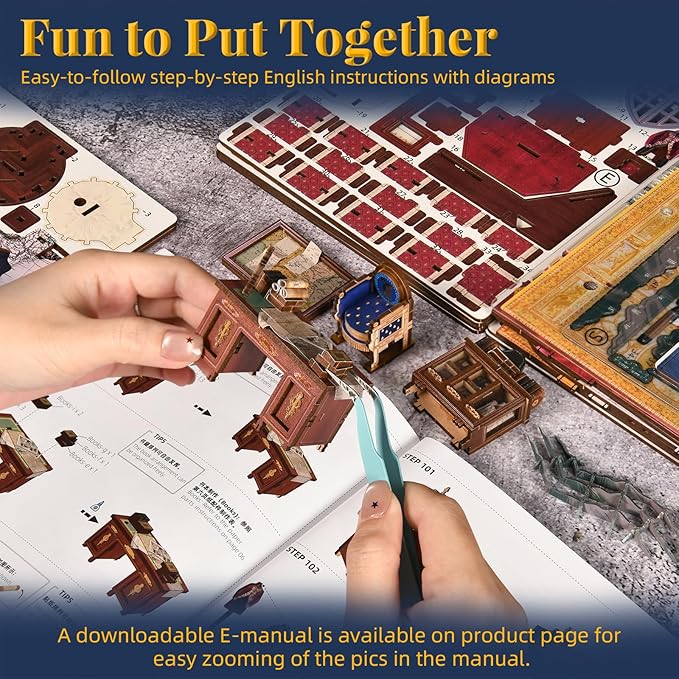 Magic Book Nook Building Set with Lights DIY Booknook Building Model Kit for Home Bookshelf Decor Miniature House Building for Adults Teens (Napoléon)