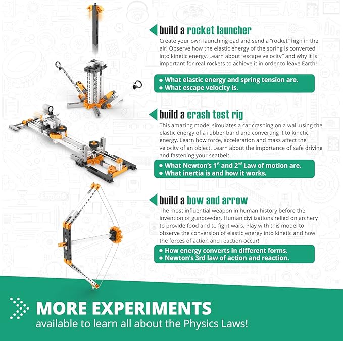 Engino STEM Toys Physics Laws: Inertia Friction & Circular Motion Engineering Kit for Kids 9+ Creative STEM Projects Gifts for Boys & Girls Building Toys (6 Model Options)