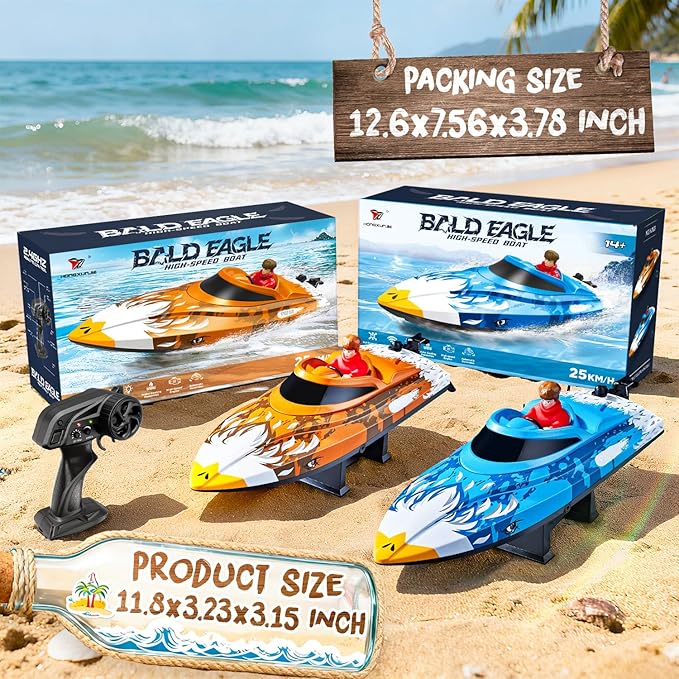 BEZGAR RC Boat 12 inch Self-Righting Remote Control Boat for Kids and Adults 25 KPH Fast RC Speed Boats with 700mAh Battery Ideal Waterproof Toy for Lakes & Pools - HJ822 Brown
