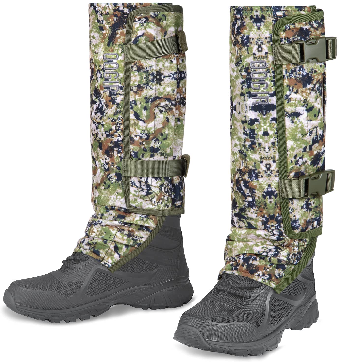 QOGIR Snake Gaiters for Hunting: Durable Snake Guards, Snake Gaiter Leggings for Men & Women, Snake Bite Protection for Lower Legs, Snake Proof Gaiters with Adjustable Size (Woodland Camouflage)