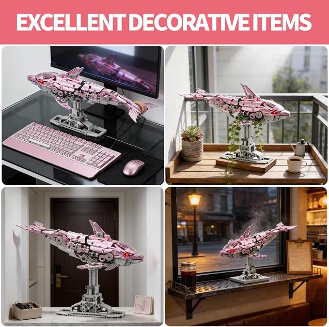 Mechanical Pink Dolphin Building Blocks Set Hand-Operated Motion Detailed Gear Design Display & Play Model Futuristic Ocean Animal Model
