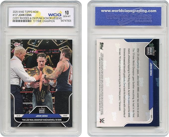 2025 WWE Topps Now John Cena Cody Rhodes & CM Punk Honor Legend The Last Real Champion Card #137- Graded GEM Mint 10