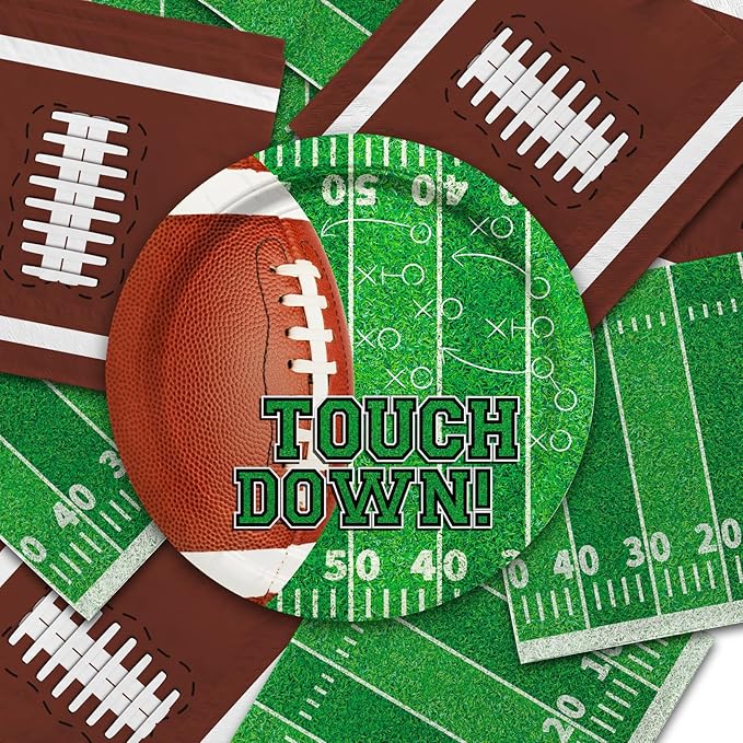 Football Party Supplies Kit Serve 50Includes Touchdown Dinner Plates Dessert Plates and Napkins for Football Birthday Party Football Game Day Tailgate Party Decorations