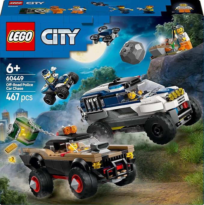 Lego tbd-60449 New title: LEGO City Off-Road Police Chase Action Set – Police SUV Crook Pickup Quad Bike & Drone | Kids Construction Toy - 60449