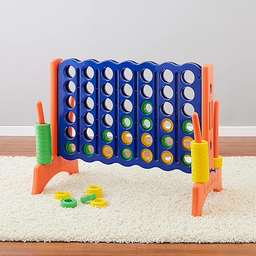 Amazon Basics Junior 4-to-Score Giant Premium Plastic Party Game for Kids & Adults Indoor & Outdoor BPA-Free with Carrying Bag Blue Yellow Red Green Large