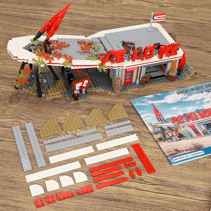 TOY PLAYER Rocket Architecture Building Block Set Including Weapons Signboard and Gas Station Accessories MOC Merchandise Model Collectors Toys Birthday Gift for Adults & Ages 14+ (1526PCS)