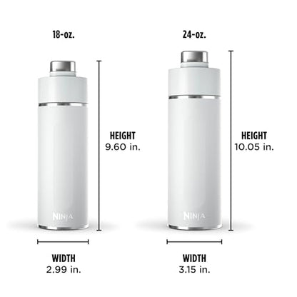 Ninja Thirsti 18oz Travel Water Bottle, For Carbonated Sparkling Drinks, Colder and Fizzier Longer, Leak Proof, 24 Hrs Cold, Dishwasher Safe, Stainless Steel Insulated Tumbler, Cloud White, DW1801WH