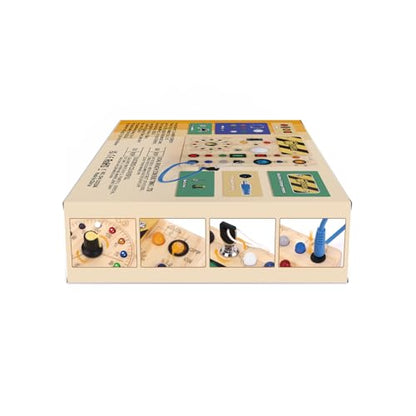 Iabedi Busy Board, Montessori Toy for 1-3 Years Old, Wooden Toddler Sensory Travel Toy, Ideal Gift for 1+ Year Old Boys (Busy Board Plus V2), Medium, Yellow
