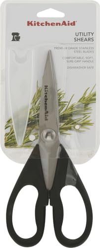 KitchenAid All Purpose Kitchen Shears with Protective Sheath Durable Stainless Steel Scissors, Dishwasher Safe, Soft Grip Comfort Handle, 8.72 Inch, Black
