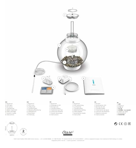 biOrb Classic 15 Acrylic 4-Gallon Aquarium with White LED Lights Modern Compact Tank for Tabletop or Desktop Display, Black-Trimmed Tank