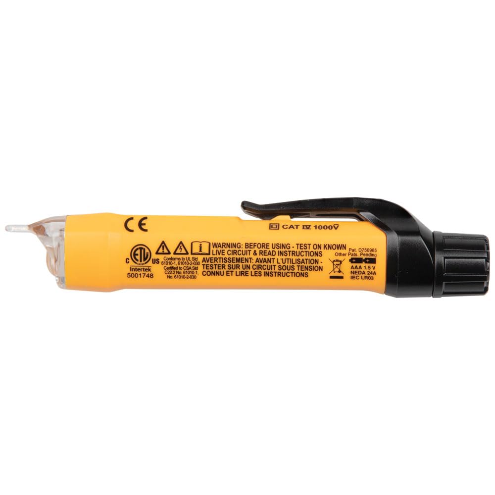 Klein Tools NCVT3P Dual Range Non Contact Voltage Tester, 12 - 1000V AC Pen, Flashlight, Audible and Flashing LED Alarms, Pocket Clip