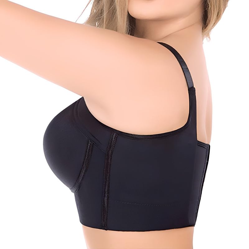 OLikeFit Women Filifit Sculpting Uplift Bra Fashion Deep Cup Bra Hide Back Fat Full Back Coverage Bra with Shapewear Incorporated, Black, 48D