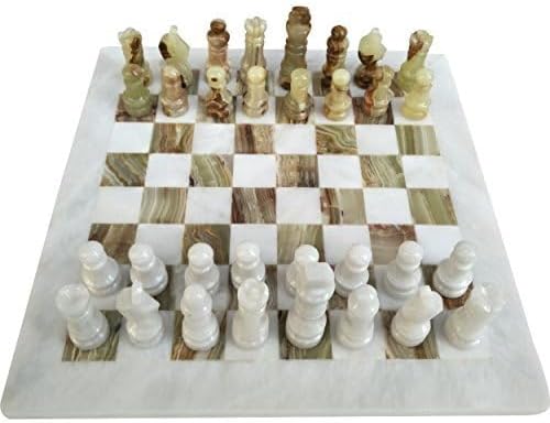 Handmade Staunton White and Green Onyx Marble Chess Board Game Set - Best Board Games for Home Décor Gifts - Suitable for Table Décor - Non Go Board Game - Non Checker Board Game