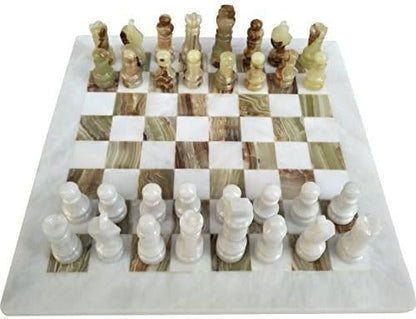 Handmade Staunton White and Green Onyx Marble Chess Board Game Set - Best Board Games for Home Décor Gifts - Suitable for Table Décor - Non Go Board Game - Non Checker Board Game
