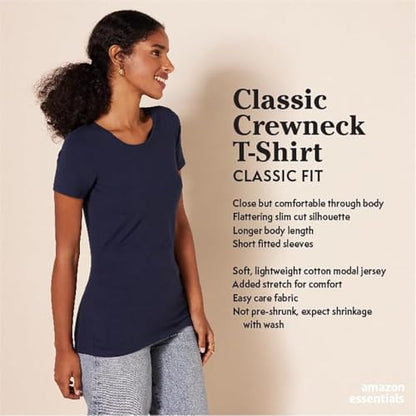 Amazon Essentials Women's Regular-Fit Short-Sleeve Crewneck T-Shirt, Pack of 2, Black/White, X-Small
