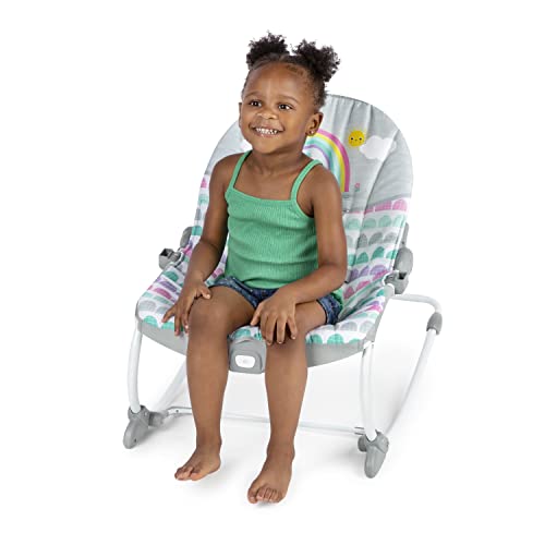 Bright Starts Rosy Rainbow Infant to Toddler Rocker with Vibrations, Baby Seat for Girl or Boy, Newborn +