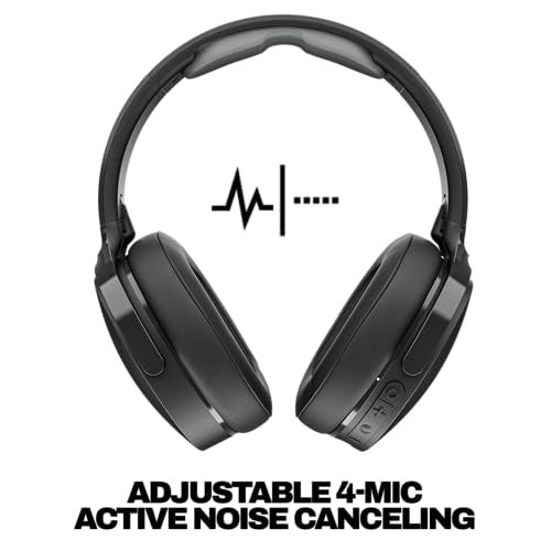 Skullcandy Hesh ANC Wireless Over-Ear Bluetooth Headphones with Extra USB-C Charging Cable, Active Noise Canceling, 22 Hrs Battery, Foldable Lightweight Design, Microphone iPhone Android - True Black