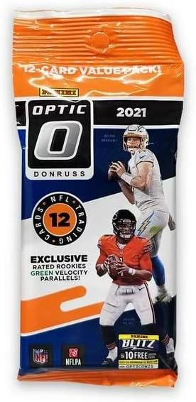 2021 Panini Donruss Optic Football Jumbo Cello Pack (Green Velocity Parallels!) - 12 Trading Cards per Pack