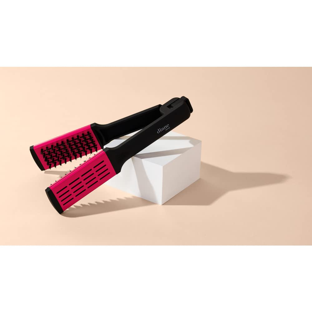 Diane Ceramic Straightening Brush with Nylon Bristles for Smoothing and Styling Thick Coarse Hair, Double-Sided Hair Straightener Brush