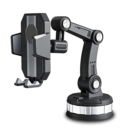 Car Phone Holder Powerful Suction with Stable Clamp Arm Cell Phone Holder for All iPhone Android Phone 90° Adjustable Phone Mount for Car Windshield