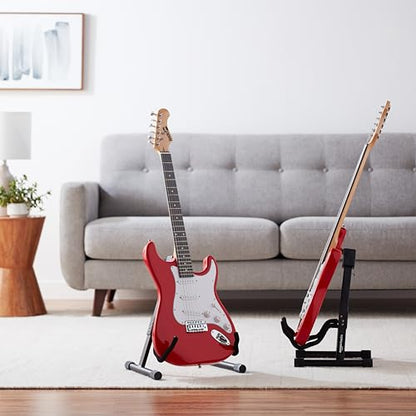 Amazon Basics Adjustable Folding Guitar Stand, A-shape, Fully Assembled - For School Music Program, Concerts & Multiple Users, Black, 8.66 x 15.16 x 3.74 inches