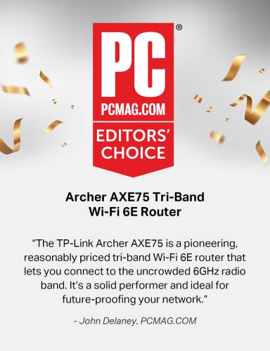 TP-Link AXE5400 Tri-Band WiFi 6E Router (Archer AXE75)- Gigabit Wireless Internet for Gaming, VPN, OneMesh, WPA3