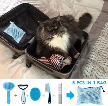 MASTER QUEEN Dog Brush Grooming Kit 5PCS - Dog Brushes for Grooming, Dog Brush for Shedding,Puppy Brush and Flea Comb for Dogs, Slicker Brush Comb and Dog Hair Brush Set Blue