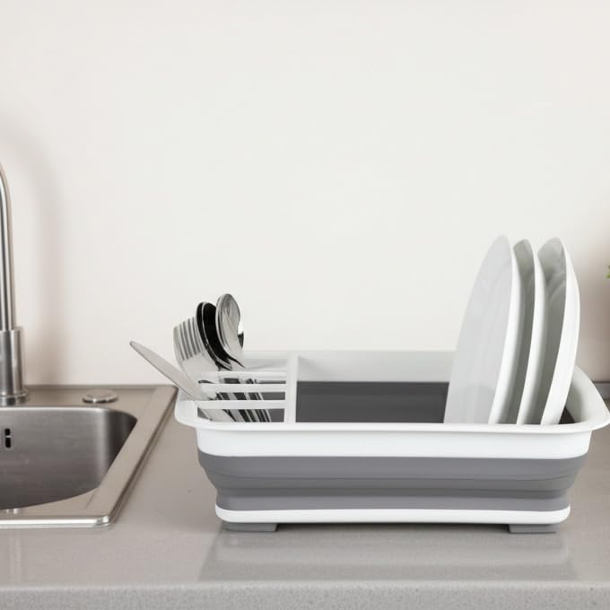 BNYD Plastic Collapsible Dish Drying Rack, Foldable Dinnerware Drainer Organizer for Storage,Kitchen