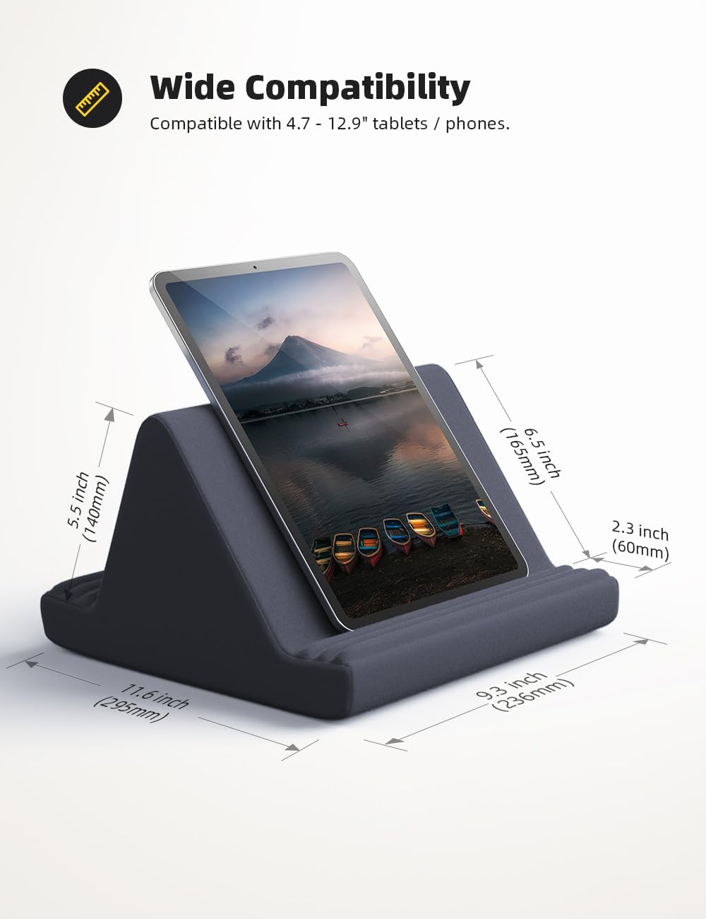 Lamicall Tablet Pillow Stand, Pillow Soft Pad for Lap - Tablet Holder Dock for Bed with 6 Viewing Angles, for 4-13" Tablets, Like iPad Pro 11, 13, Air, Mini, Kindle, Galaxy Tab, E-Reader, Dark Gray