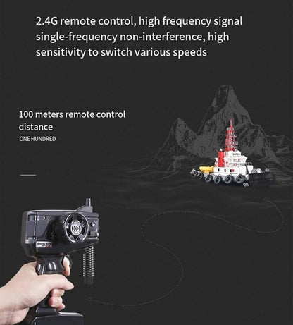 23.6 Inch 60CM US Remote Control Tug Boat RC Fireboat Rescure Boats 4CH Electric RC Watercraft 15km/h w/Powerful Motors Spaying Water on Lake Pool for 14Y+ Beginners RTR
