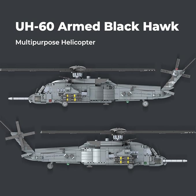MISINI M8039 1:35 UH-60 Black Hawk Helicopter Building Blocks Set Military Armed Helicopter Bricks Model Kit for Adults Collectible Display Toy Realistic Details The Collector's Gift1377 Pieces