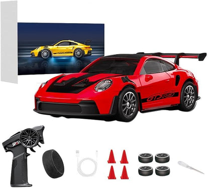 D43-01 1:43 Scale 2.4G Full Proportional 4WD Alloy RC Drift Car with Gyro System Silent Bearings Adjustable Speed &amp LED Lights for Adults High Speed Remote Control Racing Car