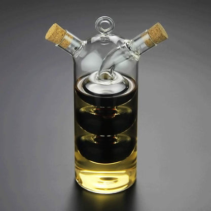 WINAKUI Olive Oil and Vinegar Dispenser Cruet Bottles, 2 in 1 Transparent Dual Glass for Kitchen Cooking Container