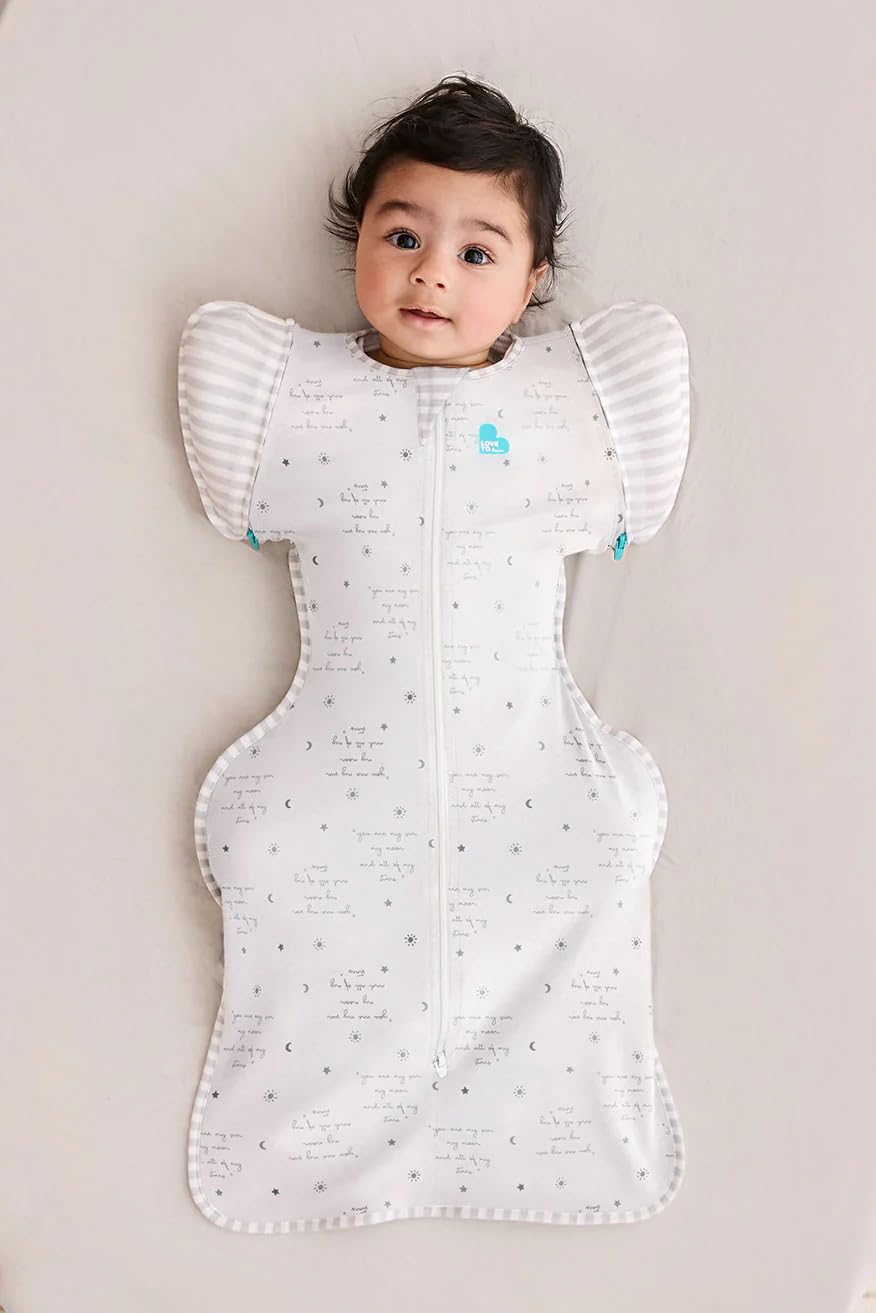 Love to Dream Swaddle Up Transition Bag - Arms Up Position - Light and Ultra Breathable Cotton, Twin Zip - Zip Off Wings - Spring, Summer - Sleep Bag - 0.2TOG - You are My Grey, Medium