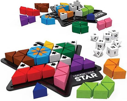 The Happy Puzzle Company The Genius Star | Toy of The Year Award Winning Family Board Game | 165888 Possible Puzzles | Filling in Colored Shapes | Blockers to Complete A Star | Golden Star Twist