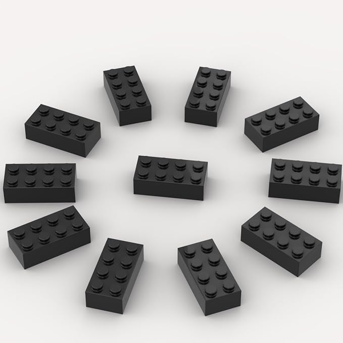 500 Piece Black Bricks Bulk 2x4 Building Bricks Flat Compatible With Lego Parts and Pieces (Color: Black)