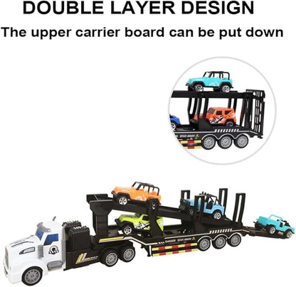 Remote Control Car Transporter Truck Includes 4 Cars - 14 1:48 Mini RC Toy Semi Truck Trailer with 2pcs Rechargeable Batteries Carrier Car Truck Vehicle with Lights Great Gift for Kids Boys Girls