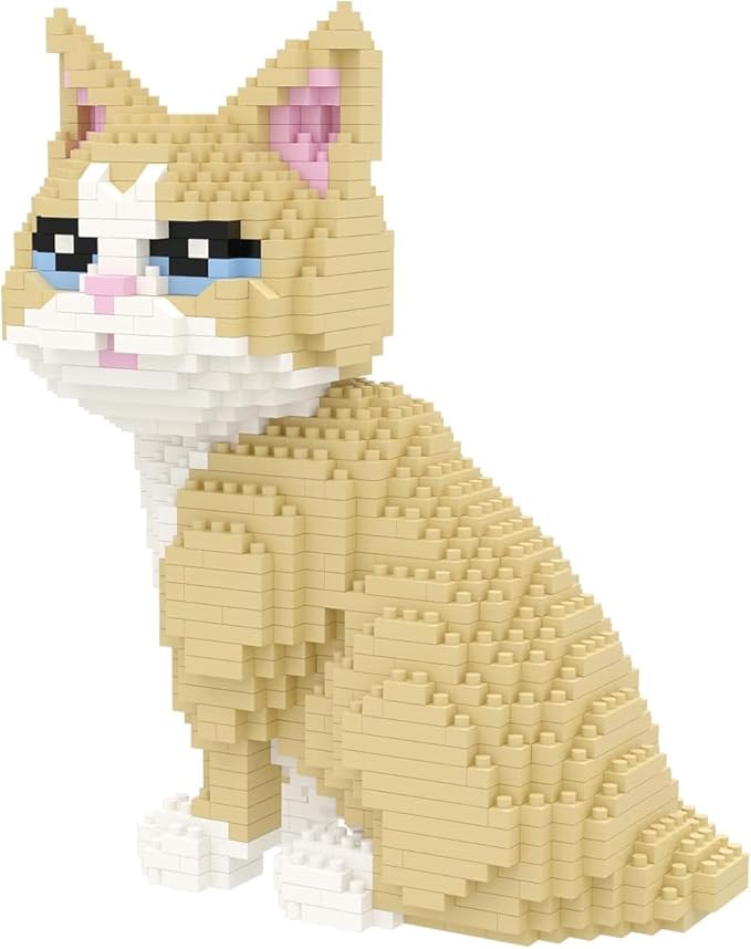 Larcele Cat Micro Building Blocks Animal Set DIY Mini 3D Building Toy Bricks Kit924 Pieces KLJM-05 (Golden Shorthair)