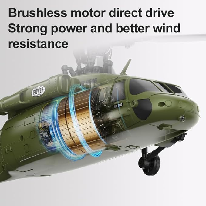 Hanll Black Hawk K200 6CH Simulation RC Helicopter with Brushless Motor Optical Flow &amp Altitude Hold One-Key Inverted Flight 2.4G Remote Control High Simulation Aerobatic Model (Green/1 Batter