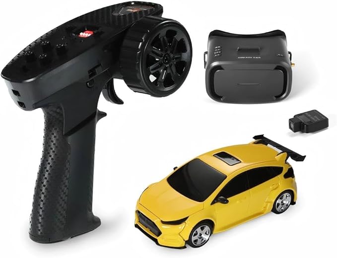 Mini RC Car with HD FPV Camera 1:43 Scale RC Drift Car for 25+ Mins Play 2.4GHz FPV Rc Car with LED Ambient Lights &amp Gyro Mini Racing Toys for Adults (RTR FPV Goggles Version/Yellow)