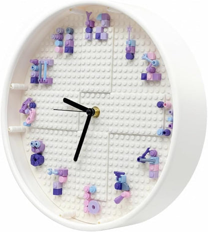Educational STEM Building Block Assembly Toy Wall Clock for Girls Aged 6-8 Kids' DIY Hands-On Creative Construction Toy Fun Birthday Gift for Girls Aged 9-12 27 cm Diameter (White Frame)
