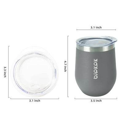 BJPKPK 2 pcs 12oz Insulated Wine Tumblers, 12oz Double Wall Vacuum Coffee Mugs with Lid, Unbreakable Stainless Steel Wine Glasses, Insulated Coffee Cups for Home & Outdoor, Gray