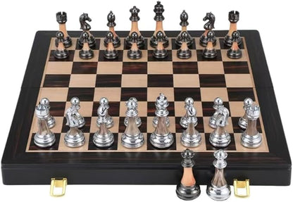 Luxury Large Metal &amp Acrylic Chess Set with Wooden Chess Board (17”) – Weighted Chess Pieces with 3.5” King Foldable Tournament Chess Set for Adults &amp Kids Professional Chess Game Set