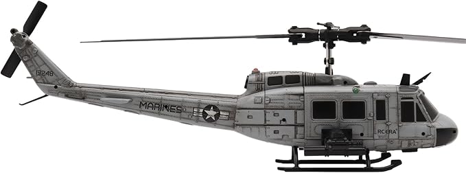 RC ERA C032 RC Helicopter 1/48 Scale 2.4G 6CH UH-1 Huey Flybarless RC Helicopter 6-Axis Gyroscope Stabilization with Altitude Hold &amp 3D Inverted Flight for Adults Enthusiasts(4 Battery)