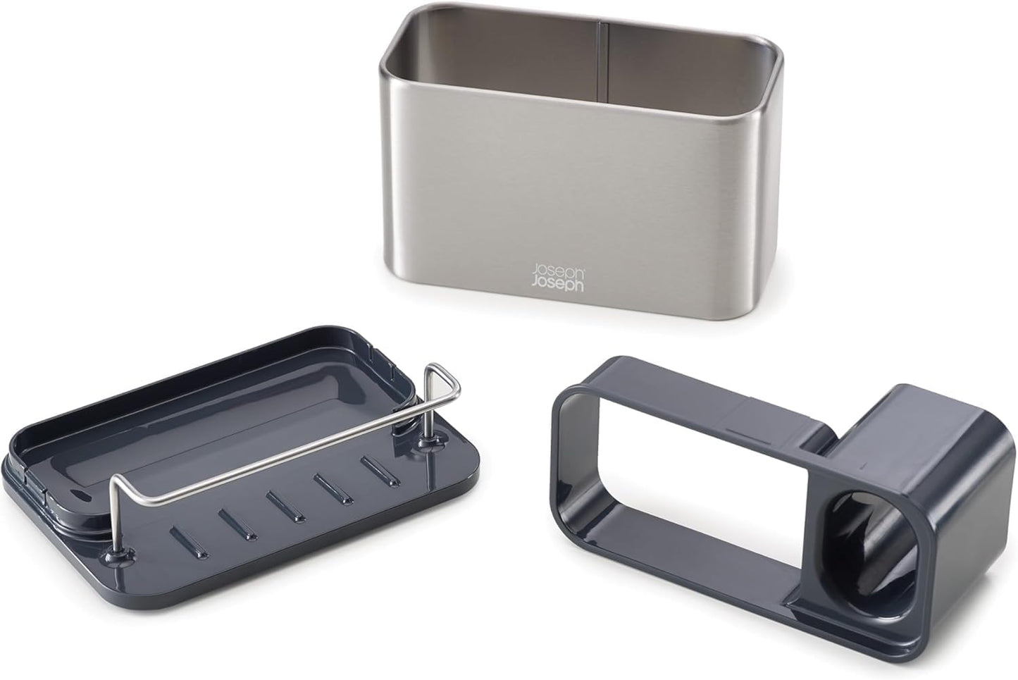 Joseph Joseph Surface Sink Caddy Stainless Steel Sponge Holder Organizer for Kitchen, Large, Grey